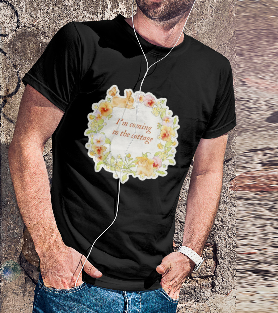 I'm Coming To The Cottage Floral Bunny Wreath T-Shirt
