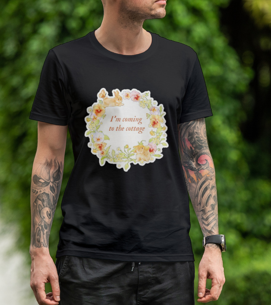 I'm Coming To The Cottage Floral Bunny Wreath T-Shirt