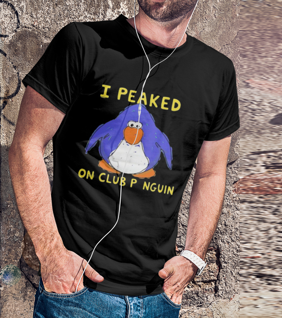 I Peaked On Club Penguin Retro Nostalgia Memorable Penguin Character T-Shirt