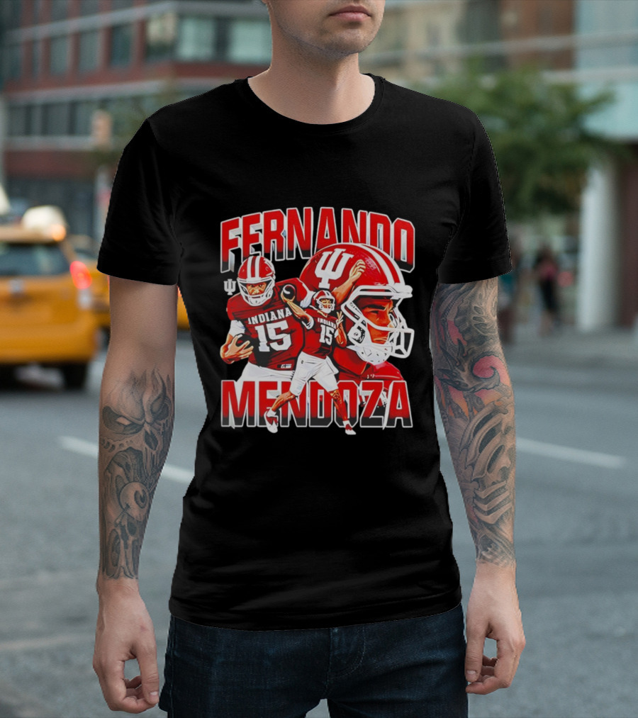 Indiana Football Fernando Mendoza Collage NCAA Player Number 15 T-Shirt