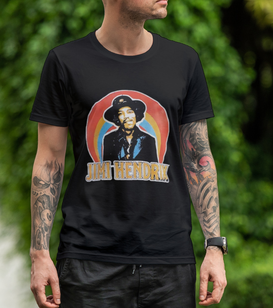 Jimi Hendrix Vintage Retro Rainbow Hat T-Shirt