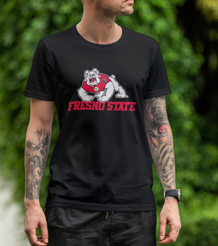 Fresno State Bulldogs Mascot Vivid Red Letterman Style T-Shirt