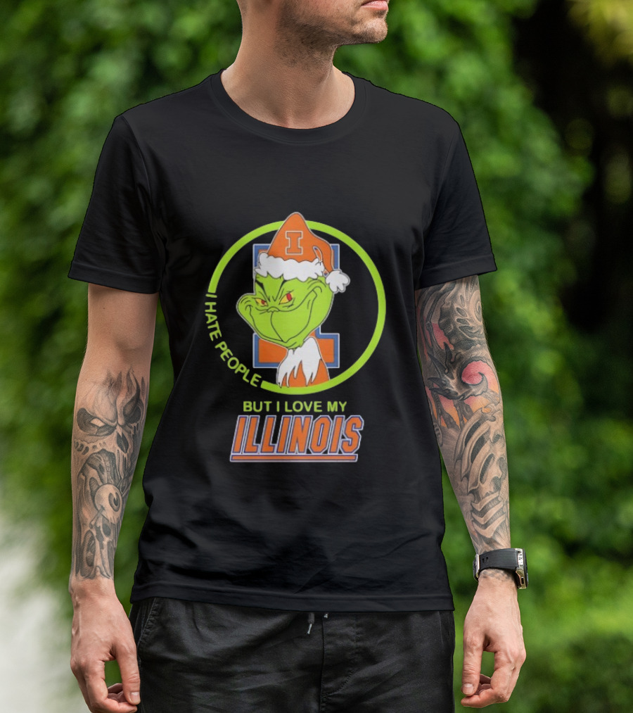 Grinch I Hate People But I Love My Illinois Fighting Illini T-Shirt
