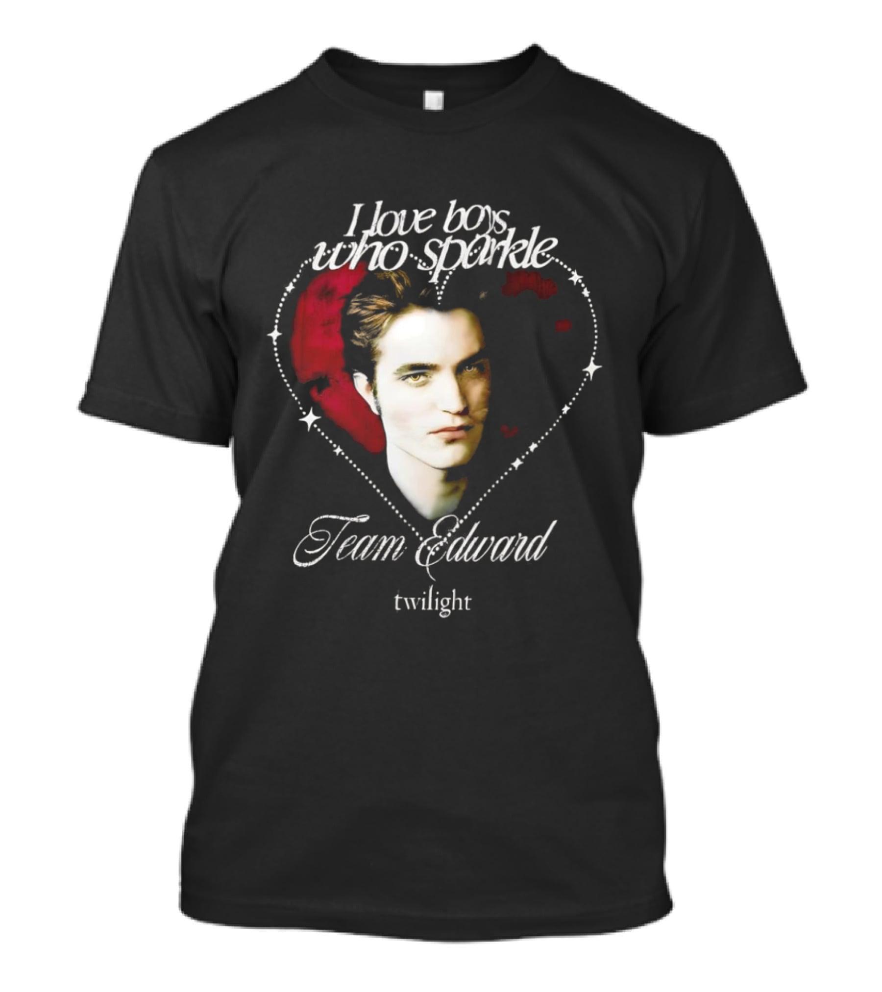 I Love Boys Who Sparkle Team Edward Twilight Heart Design T-Shirt