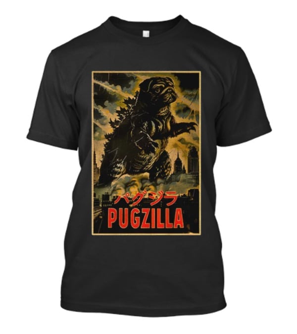 Pugzilla パグジラ Retro Japanese Movie Monster Urban Skyline T-Shirt