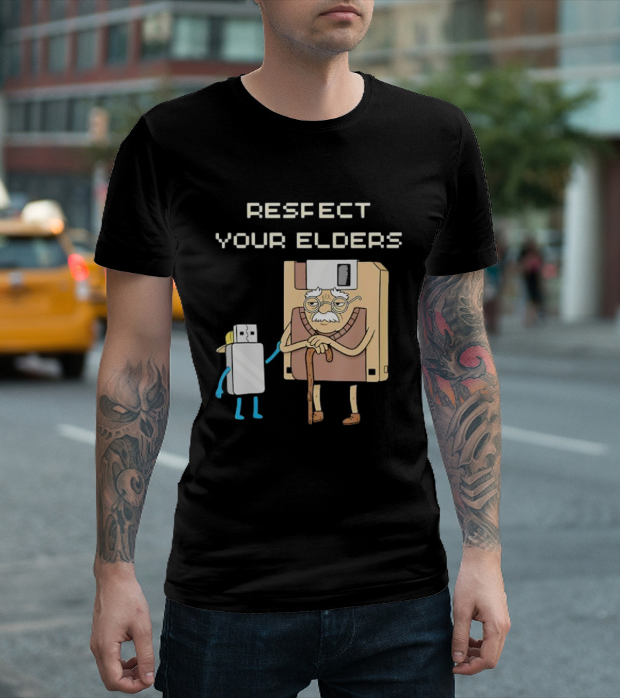 Respect Your Elders Floppy Disk USB Stick Funny Retro Technology Humor T-Shirt