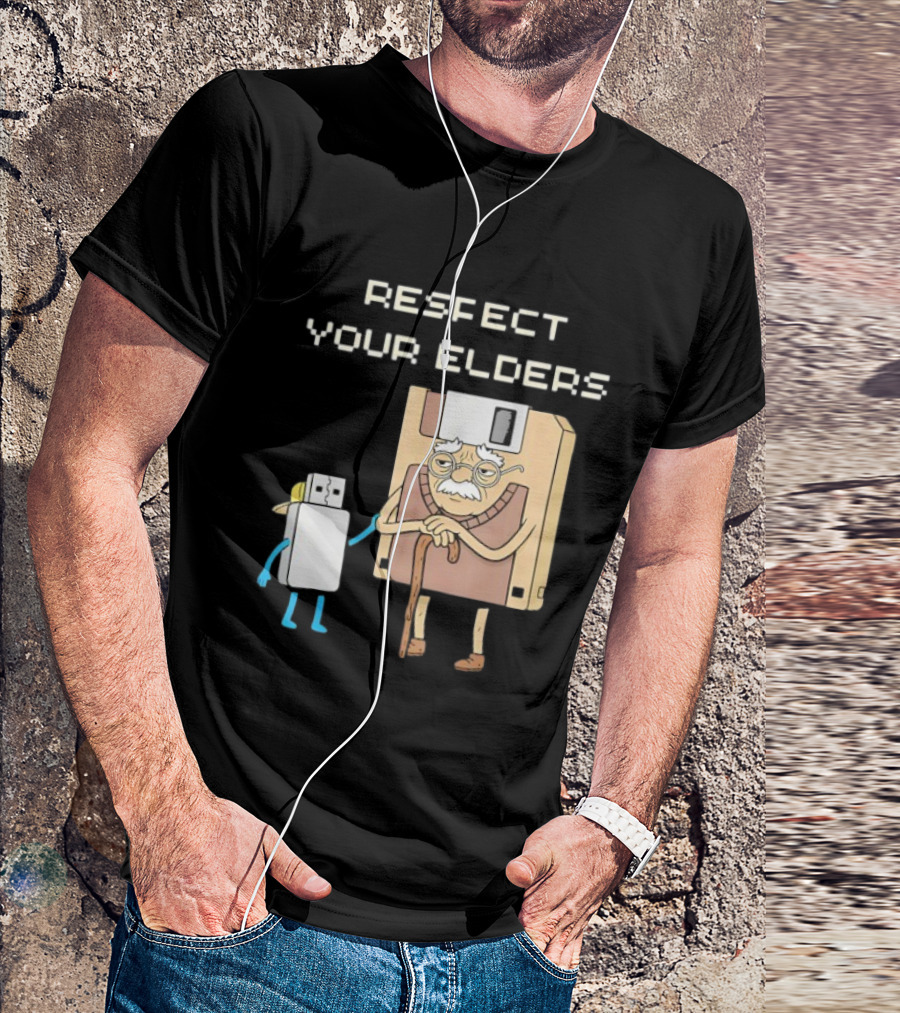 Respect Your Elders Floppy Disk USB Stick Funny Retro Technology Humor T-Shirt