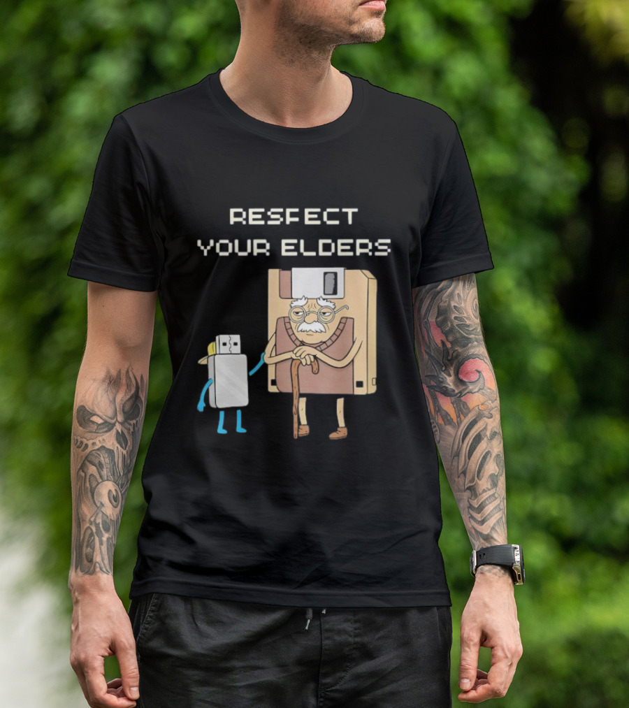 Respect Your Elders Floppy Disk USB Stick Funny Retro Technology Humor T-Shirt