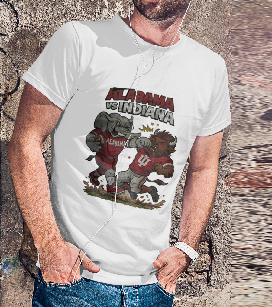 Alabama Vs Indiana Rivalry Football Showdown Cartoon Mashup T-Shirt
