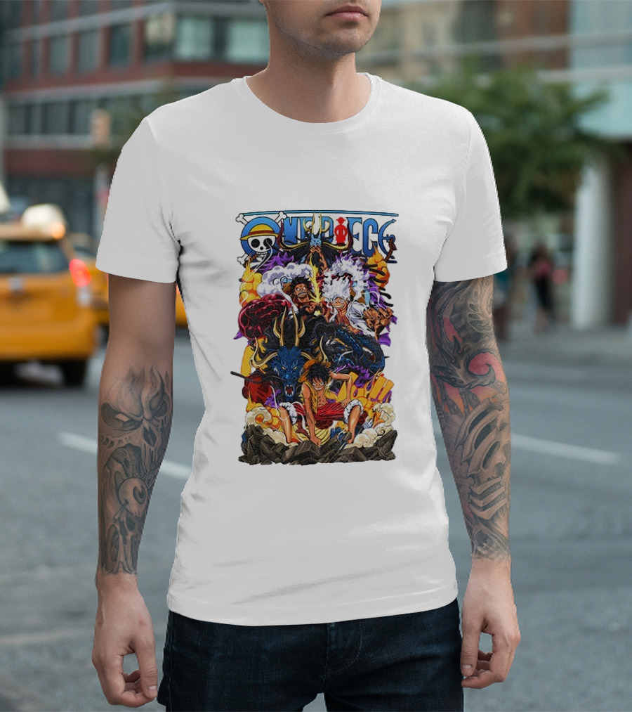 One Piece Anime Luffy Straw Hat Crew Manga Pirate Collage T-Shirt
