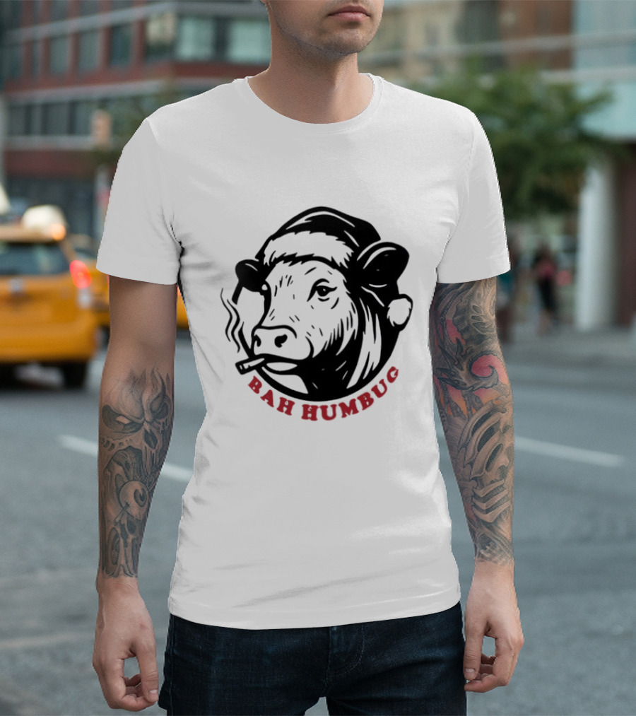 Cow Santa Smoking Bah Humbug Christmas Humor T-Shirt