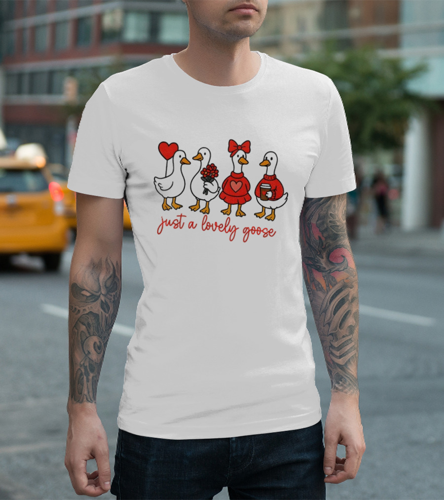Coquette Valentine Lovely Goose With Heart Bow Flowers Coffee T-Shirt
