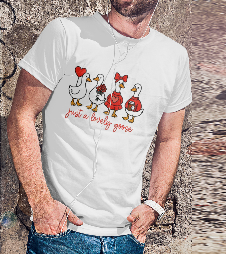 Coquette Valentine Lovely Goose With Heart Bow Flowers Coffee T-Shirt
