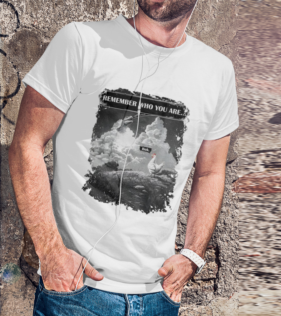 Funny Evolution Dinosaur Clouds Talking Chicken Remember Who You Are Bok T-Shirt
