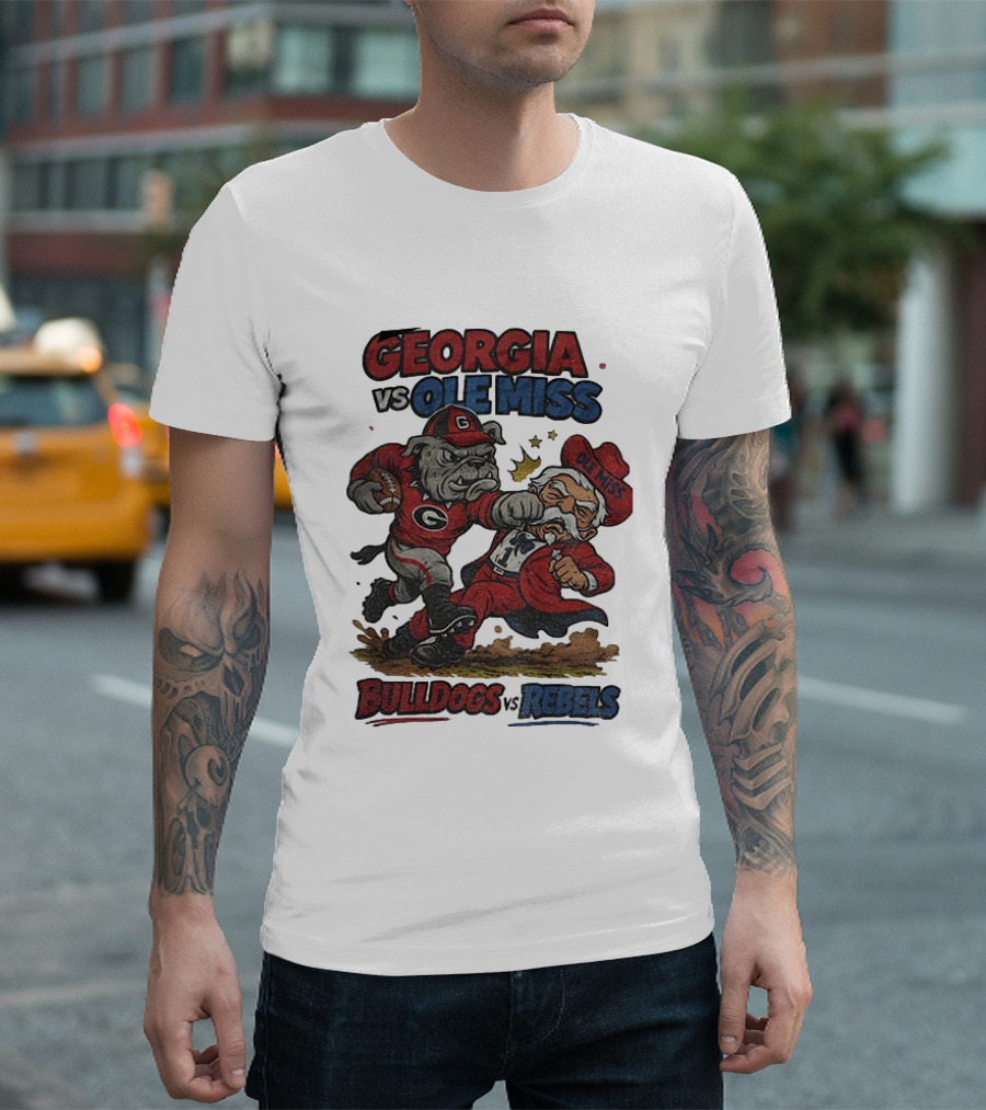 Georgia Vs. Ole Miss Bulldogs Rebels Retro Football Rivalry CFP T-Shirt