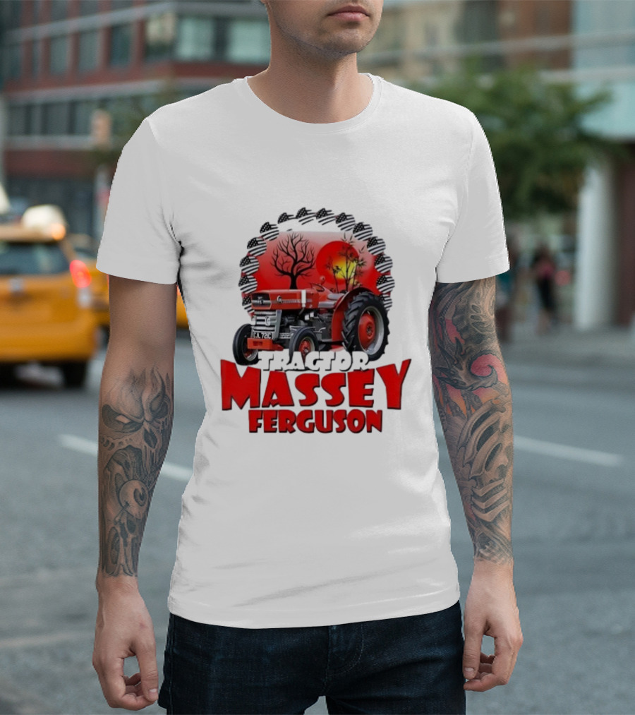 Massey Ferguson Tractor Red Landscapes Sun Trees T-Shirt