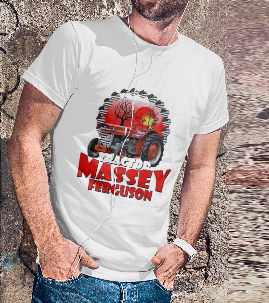 Massey Ferguson Tractor Red Landscapes Sun Trees T-Shirt