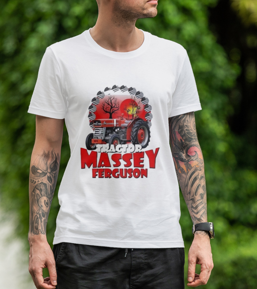 Massey Ferguson Tractor Red Landscapes Sun Trees T-Shirt