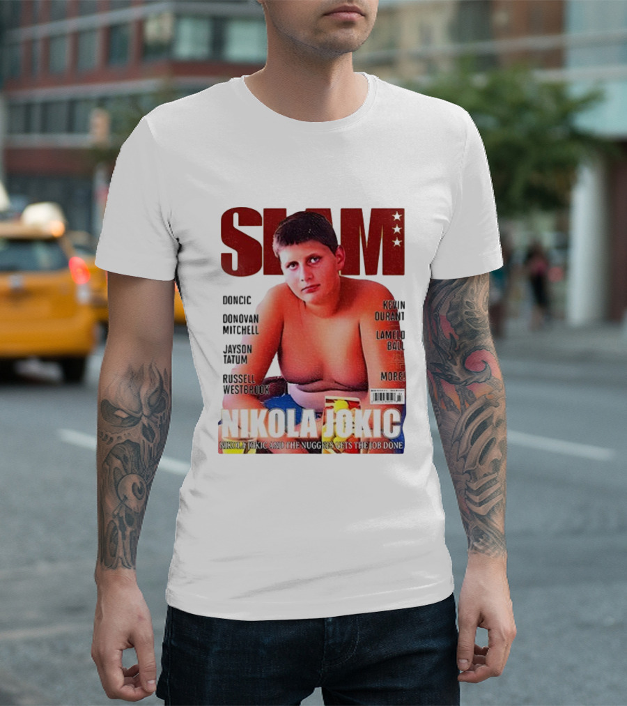Slam Magazine Nikola Jokic 90s Retro Basketball Nuggets Durant Mitchell Westbrook Tatum Ball T-Shirt