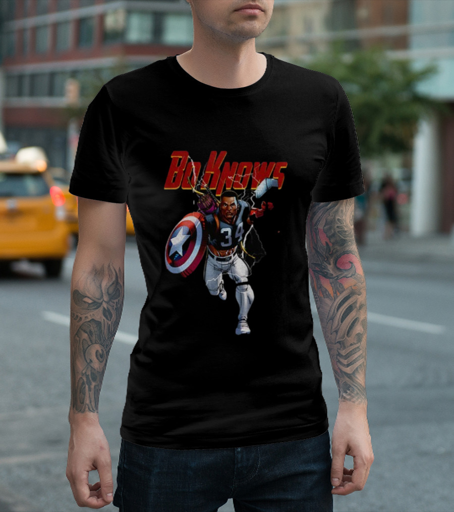 Bo Knows Heroes Captain America Thor 34 Vintage Football T-Shirt
