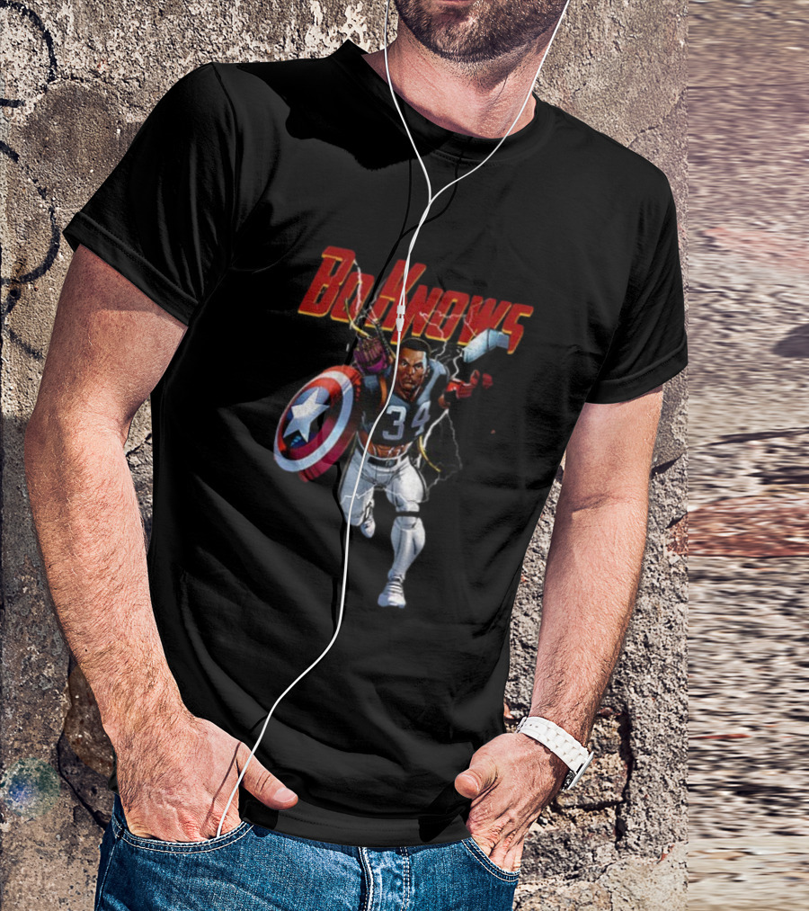 Bo Knows Heroes Captain America Thor 34 Vintage Football T-Shirt