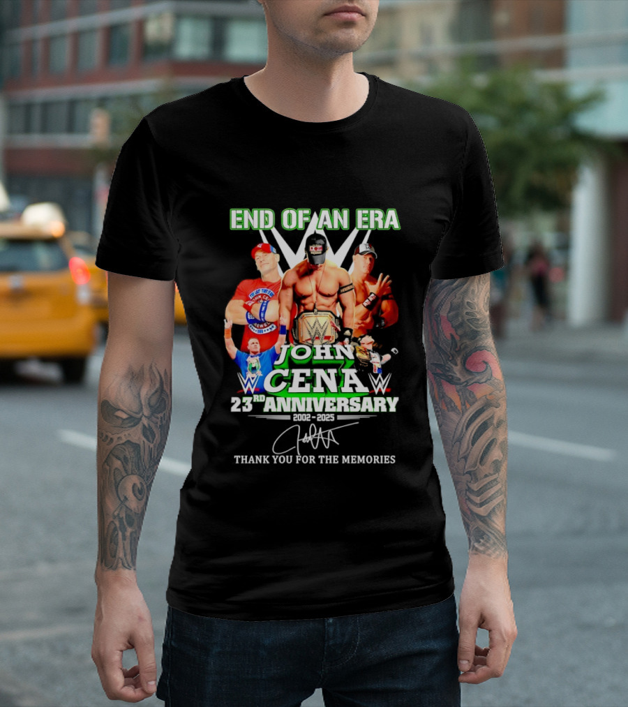 End Of An Era John Cena 23rd Anniversary 2002 2025 WWE Thank You For The Memories T-Shirt