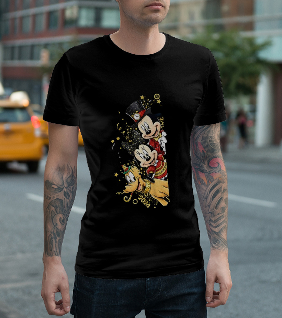 Mickey Mouse Happy New Year 2023 Pluto Minnie Celebration T-Shirt
