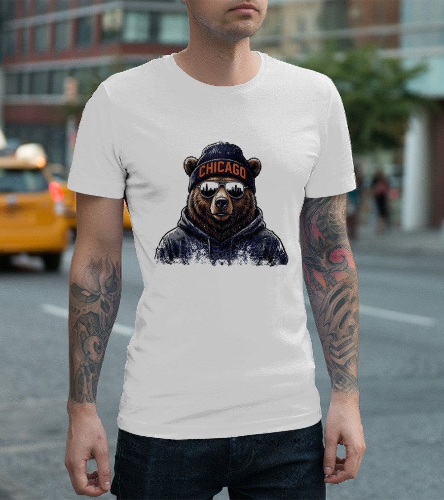 Chicago Bear Football Mascot Sunglasses Beanie Hat T-Shirt