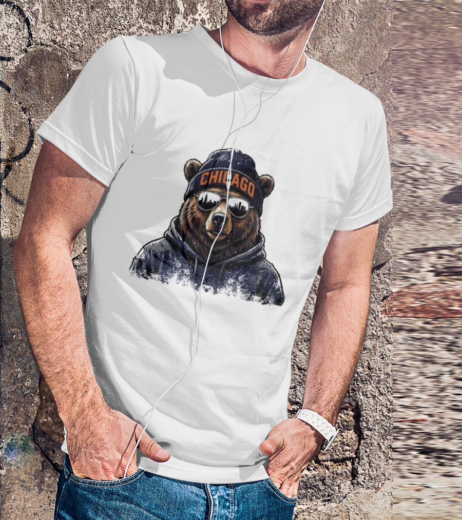 Chicago Bear Football Mascot Sunglasses Beanie Hat T-Shirt