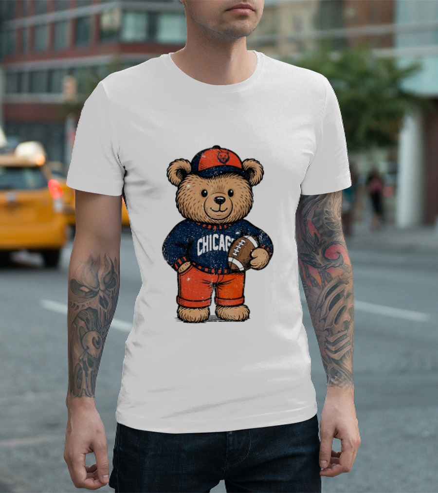 Chicago Bears Football Teddy Bear Holding Football NFL Merchandise T-Shirt
