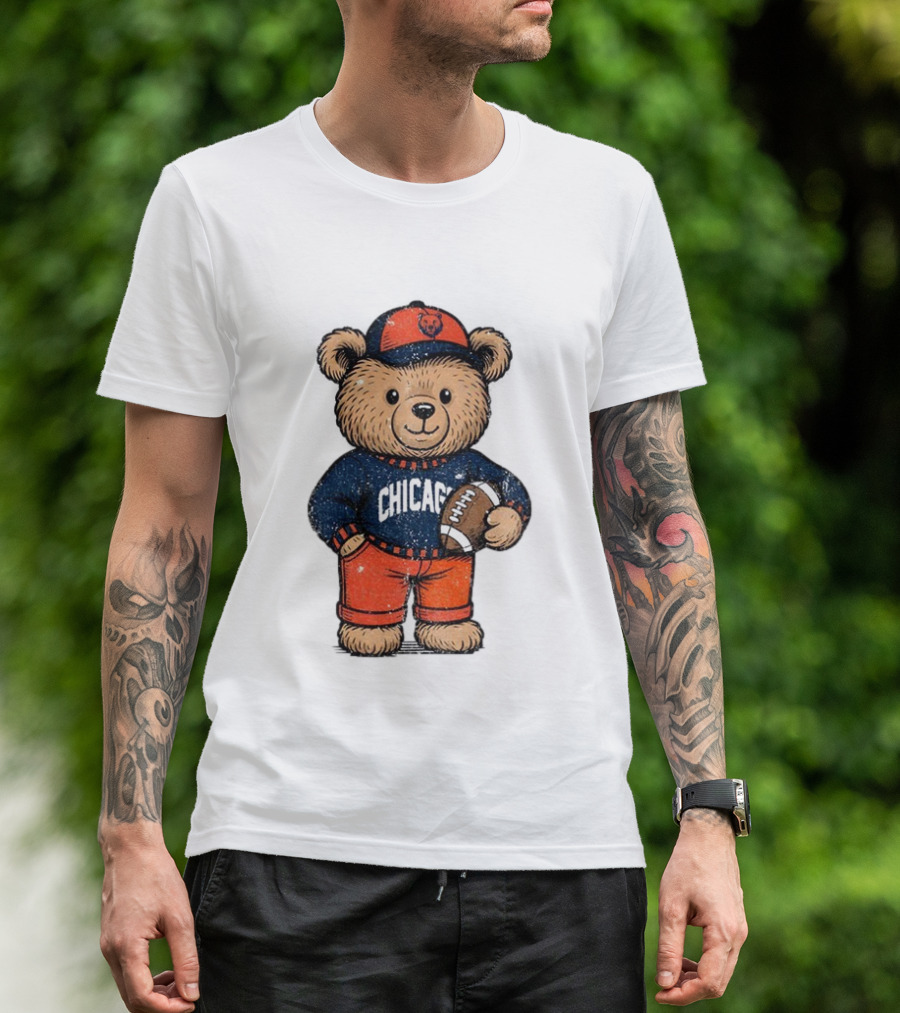 Chicago Bears Football Teddy Bear Holding Football NFL Merchandise T-Shirt