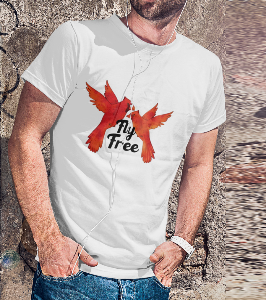 Fly Free Cardinal Bird Pair Vibrant Red Wings Dynamic Motion T-Shirt
