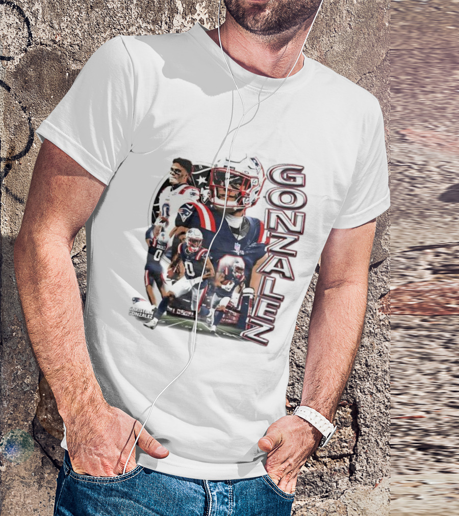 New England Patriots Christian Gonzalez Football Collage T-Shirt