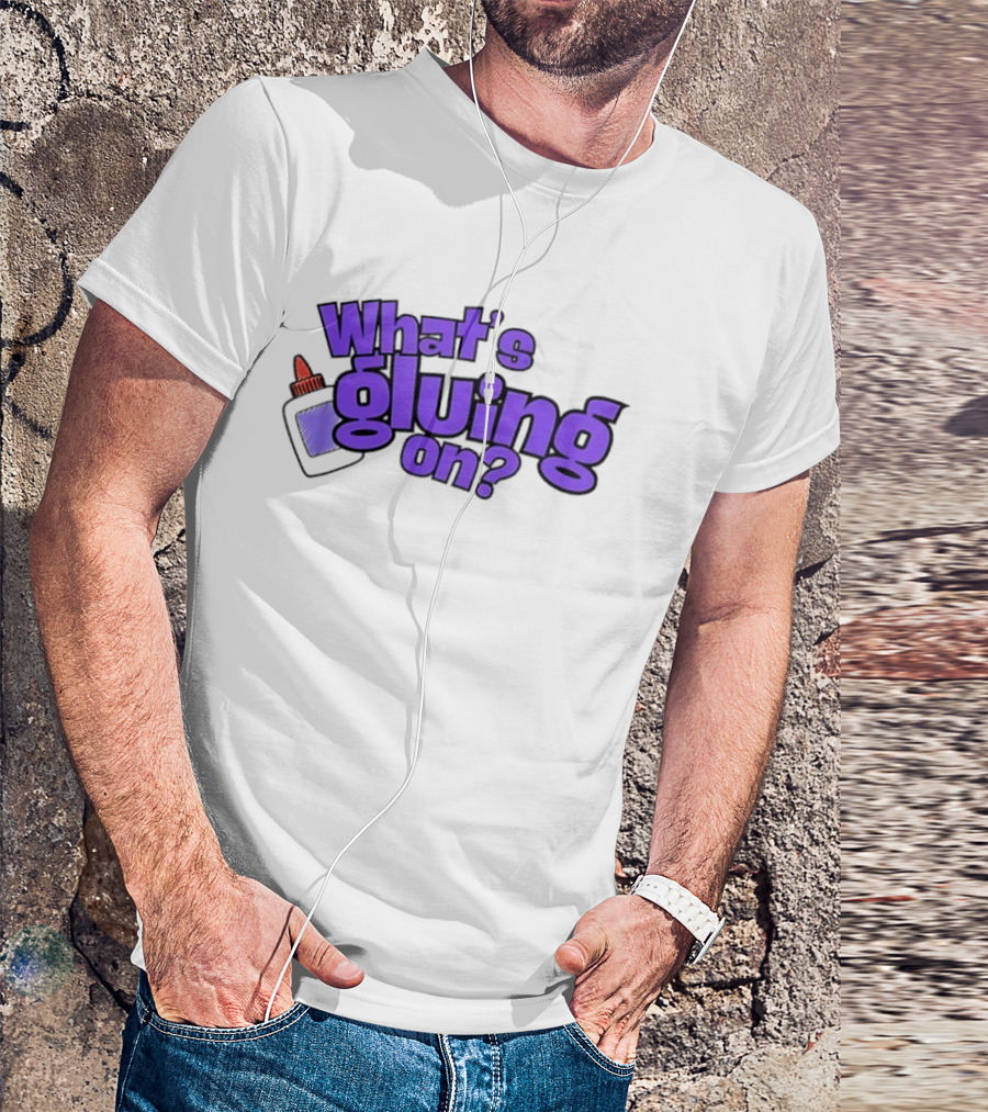 What's Gluing On Purple Text With Red Cap And Paper T-Shirt