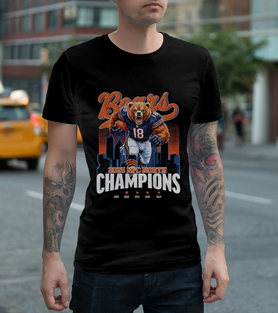 Chicago Bears NFC North Champions 2025 Football Team Victory Celebration T-Shirt