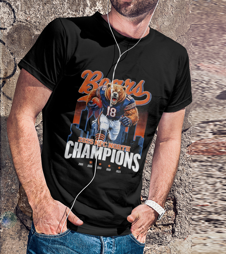 Chicago Bears NFC North Champions 2025 Football Team Victory Celebration T-Shirt