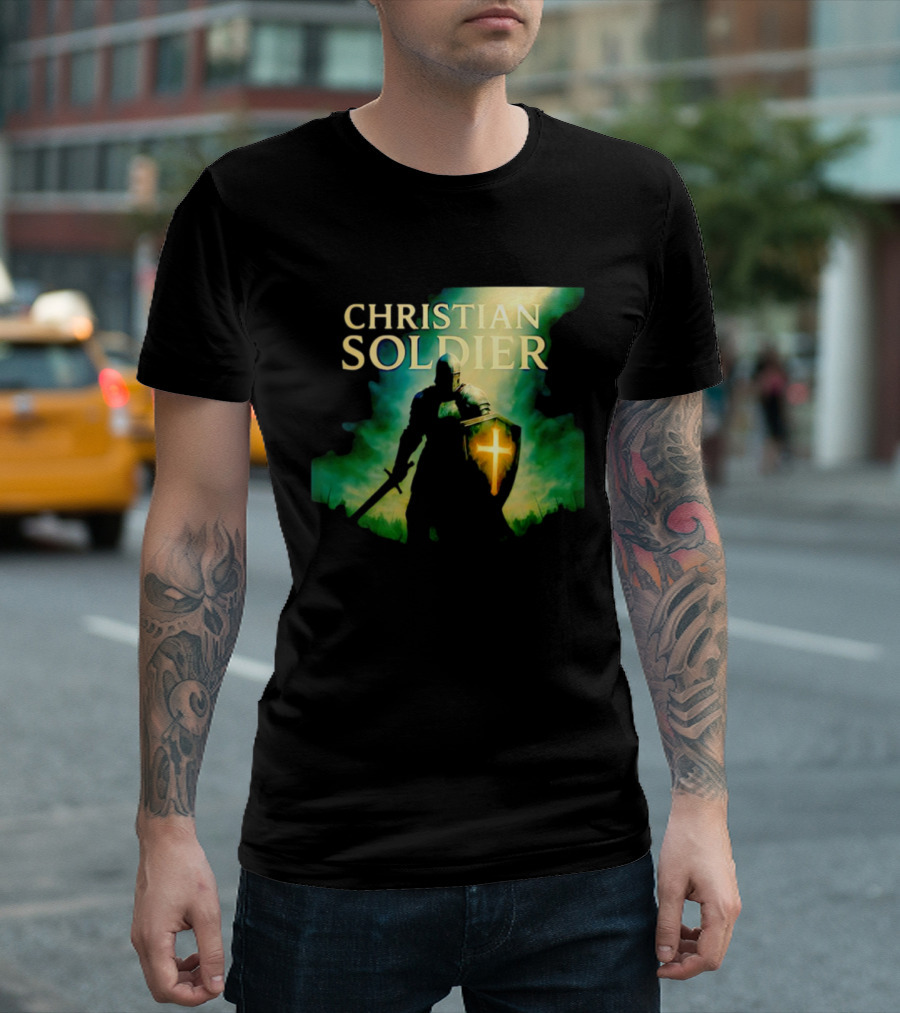 Christian Soldier Knight Shield Cross Iconic Warrior T-Shirt