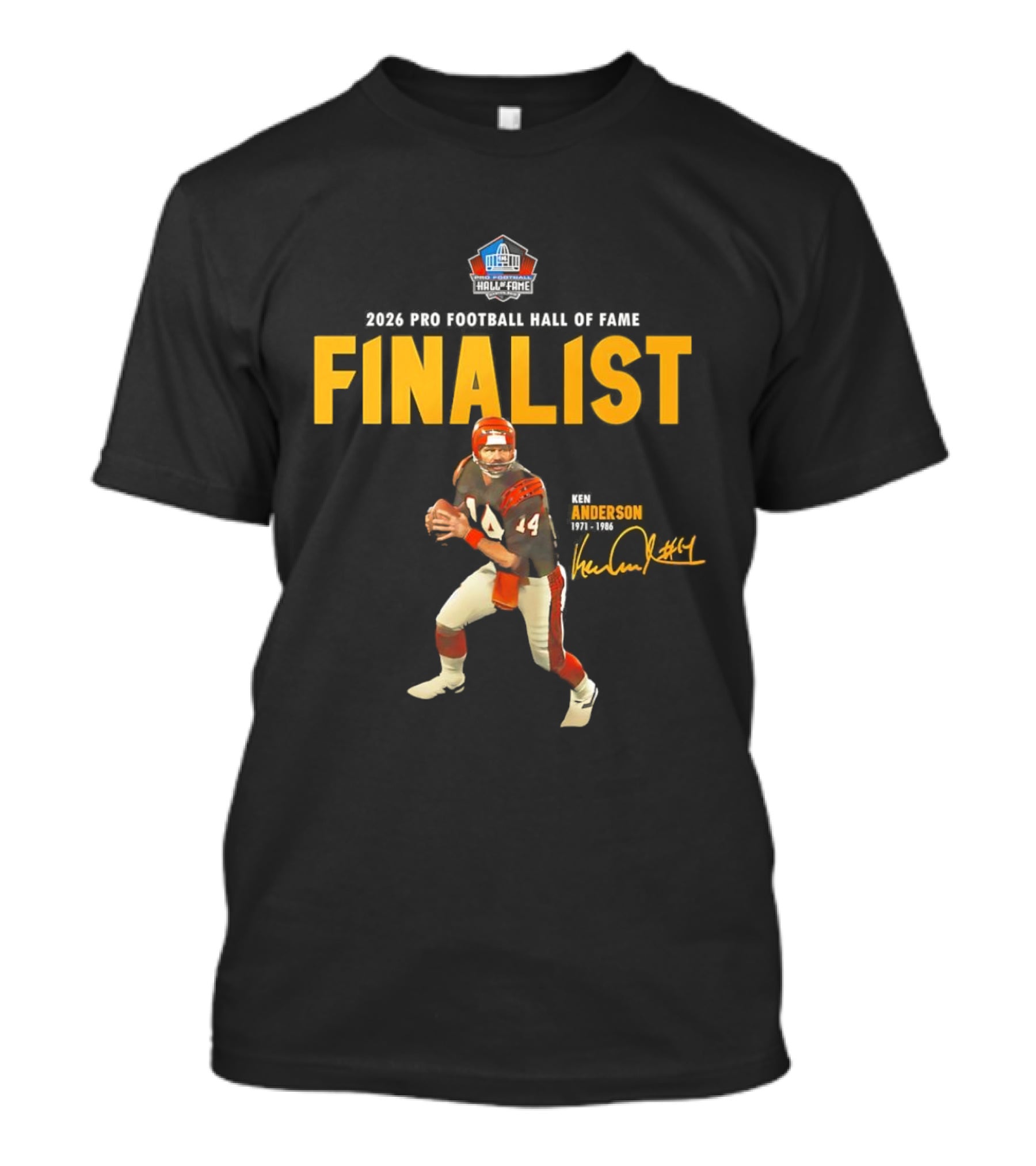 Cincinnati Bengals Ken Anderson 2026 Pro Football Hall Of Fame Finalist 14 Signature T-Shirt