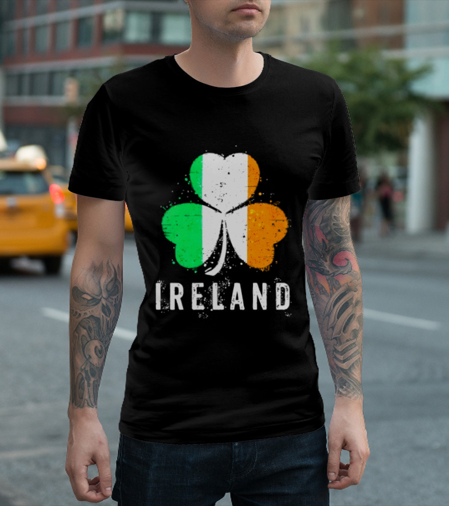 Ireland Flag On Shamrock For Proud Irish On St Patrick’s Day T-Shirt