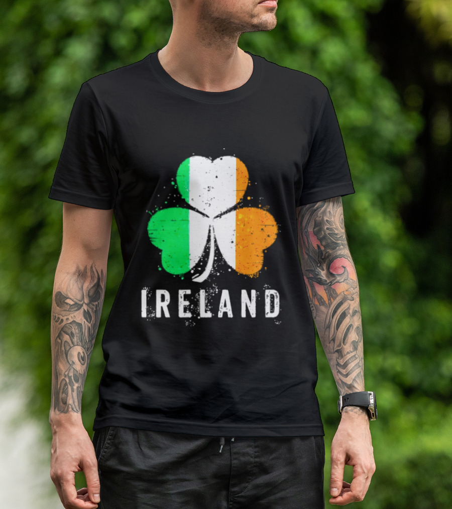 Ireland Flag On Shamrock For Proud Irish On St Patrick’s Day T-Shirt