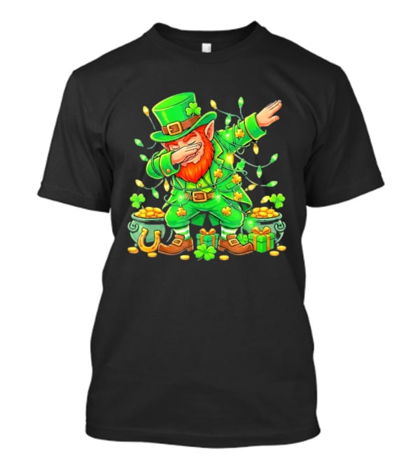 Dabbing Leprechaun St Patricks Day Lights Gold Pot Clover T-Shirt