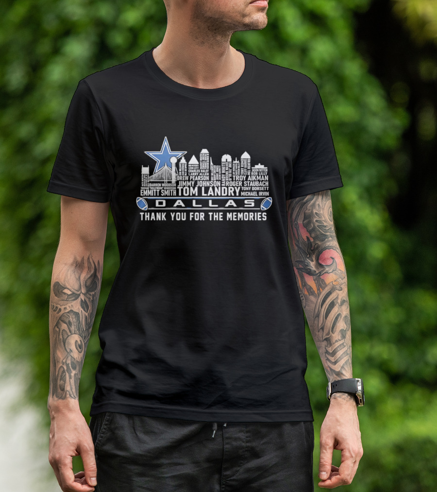 Dallas Cowboys Tom Landry City Skyline Thank You For The Memories T-Shirt