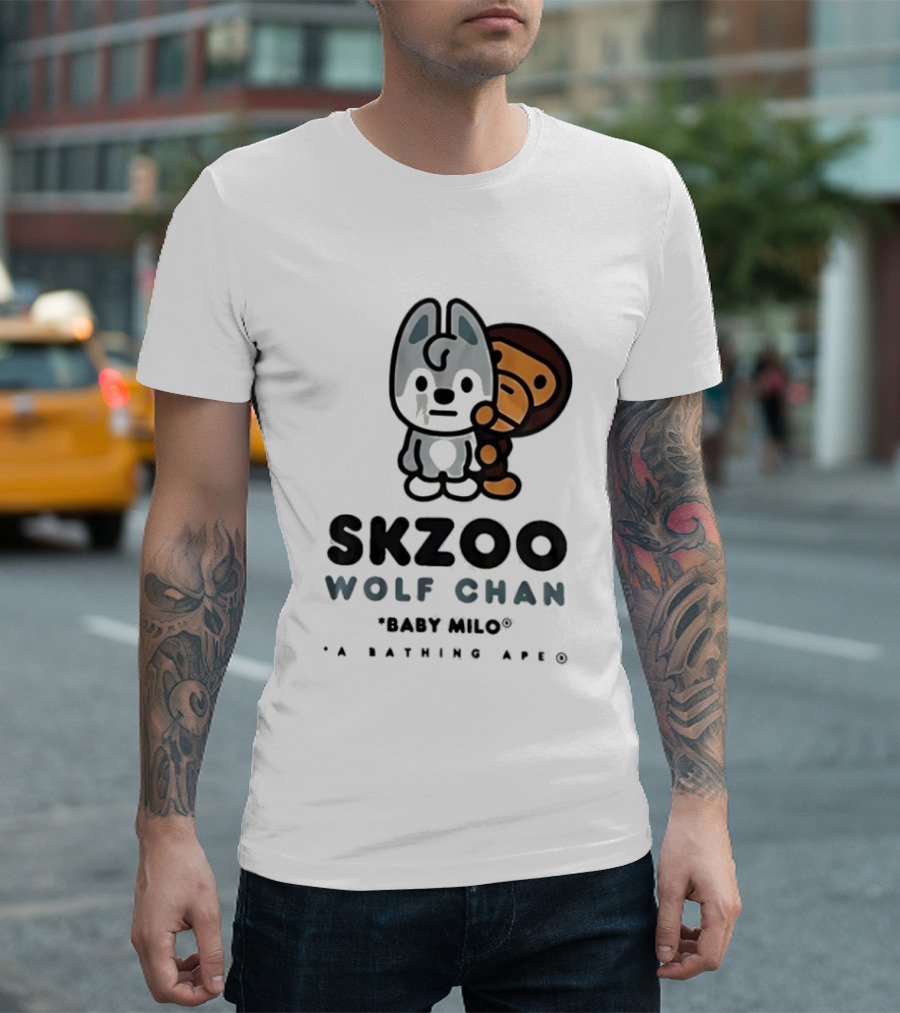 SKZOO Wolf Chan Baby Milo BAPE Stray Kids Collaboration T-Shirt
