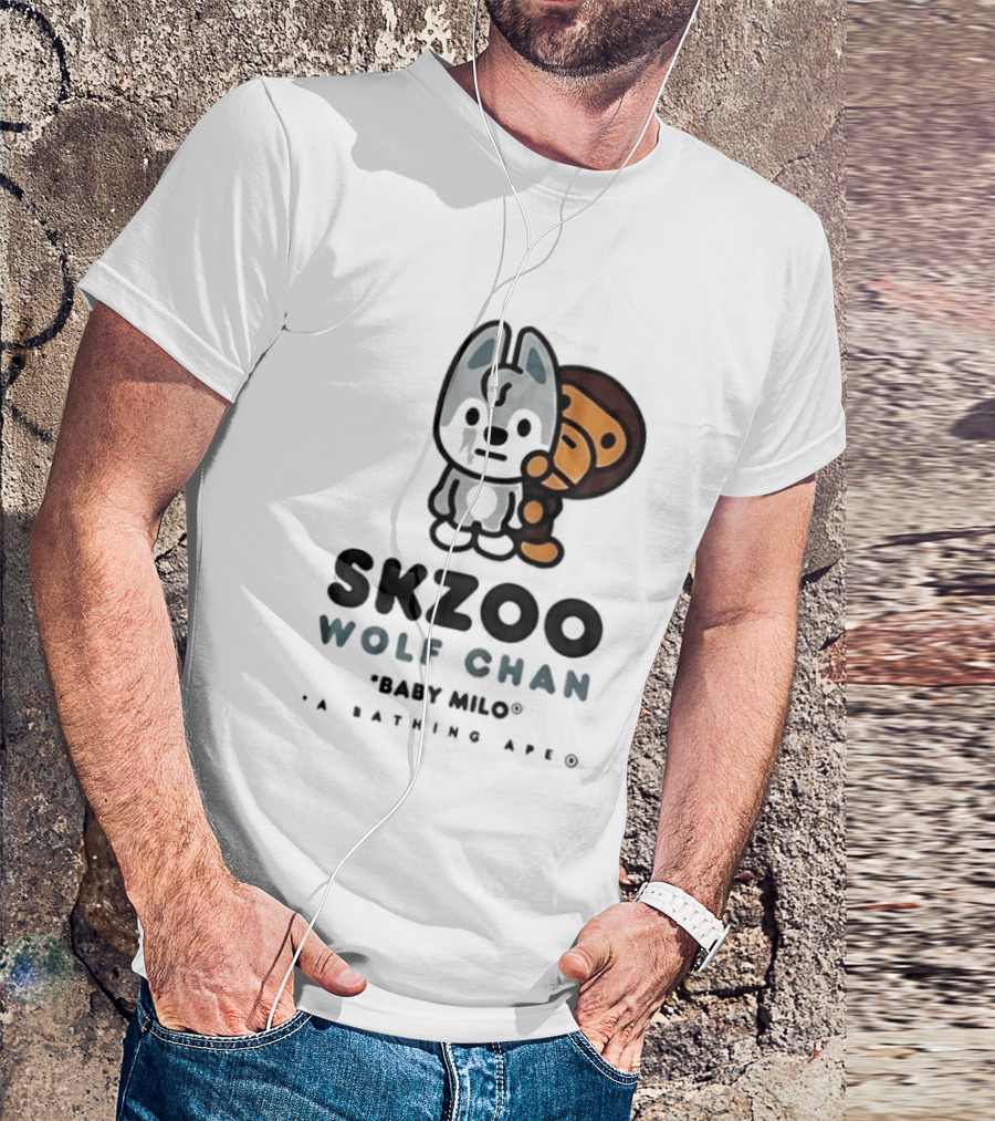 SKZOO Wolf Chan Baby Milo BAPE Stray Kids Collaboration T-Shirt
