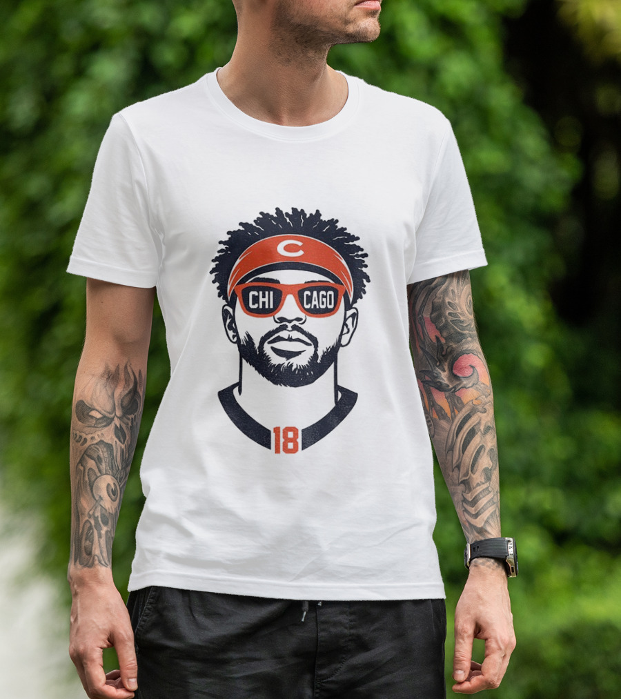 Caleb Williams 18 Chicago Bears Cartoon Sunglasses Headband T-Shirt