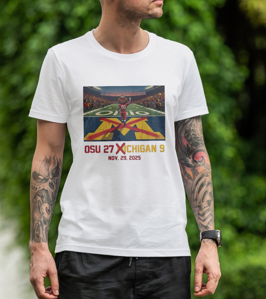 Brutus Ohio State Vs Michigan Erase The M OSU 27 Michigan 9 Nov 29 2025 T-Shirt