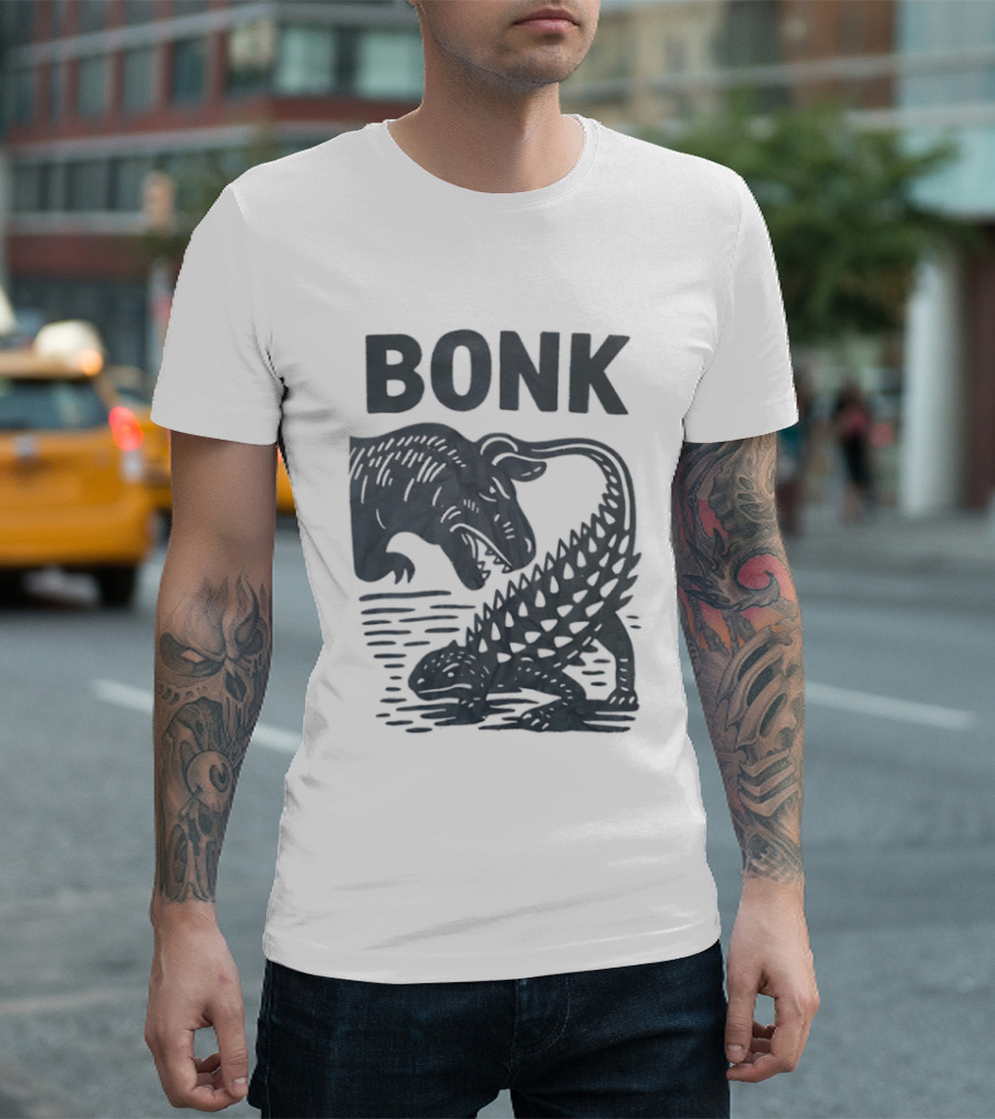 Late Cretaceous Dinosaur Bonk Scene With Spinosaurus And Ankylosaurus T-Shirt