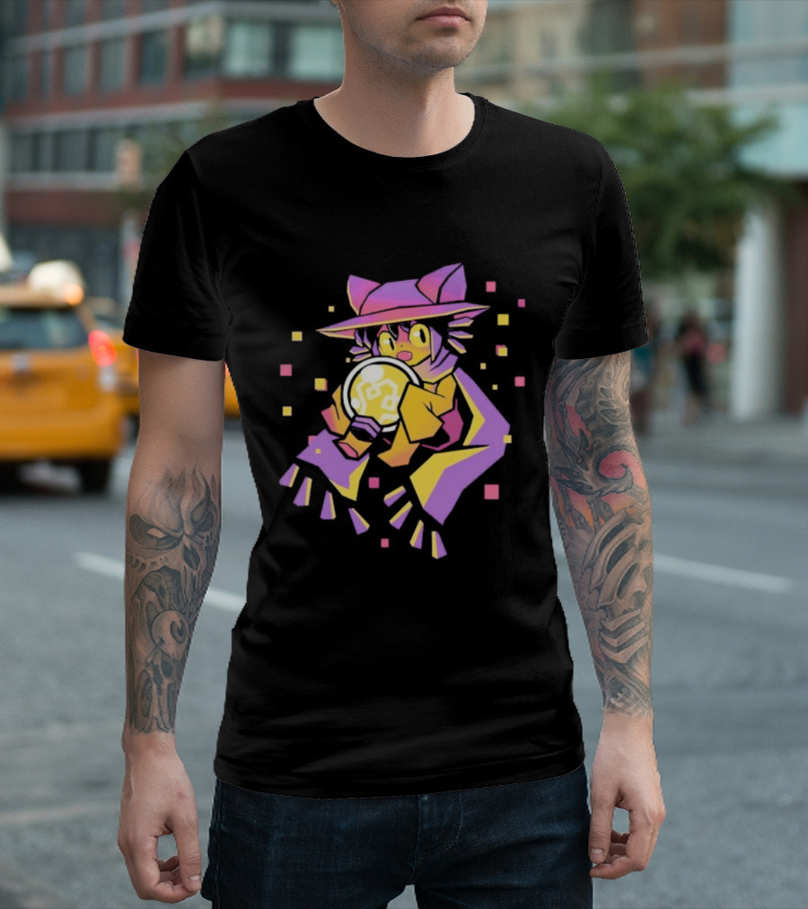 OneShot Niko Holding Lightbulb Pixel Art Purple Yellow T-Shirt