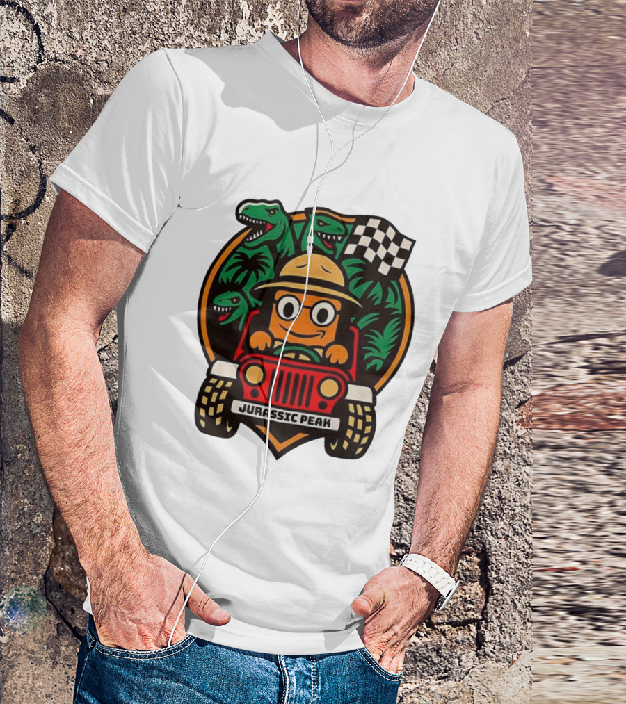 Jurassic Peak Safari Adventure Cartoon Dinosaurs Driving Explorer T-Shirt