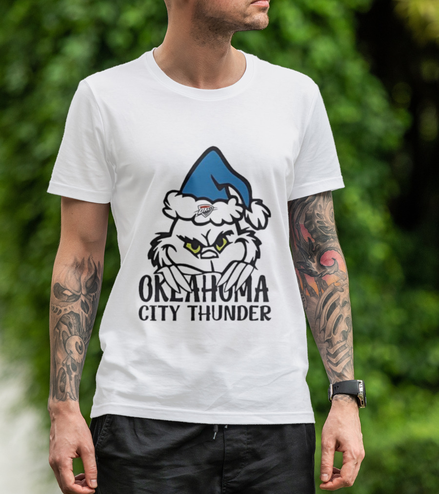 Okahoma City Thunder Grinch Holiday Santa Hat Christmas T-Shirt
